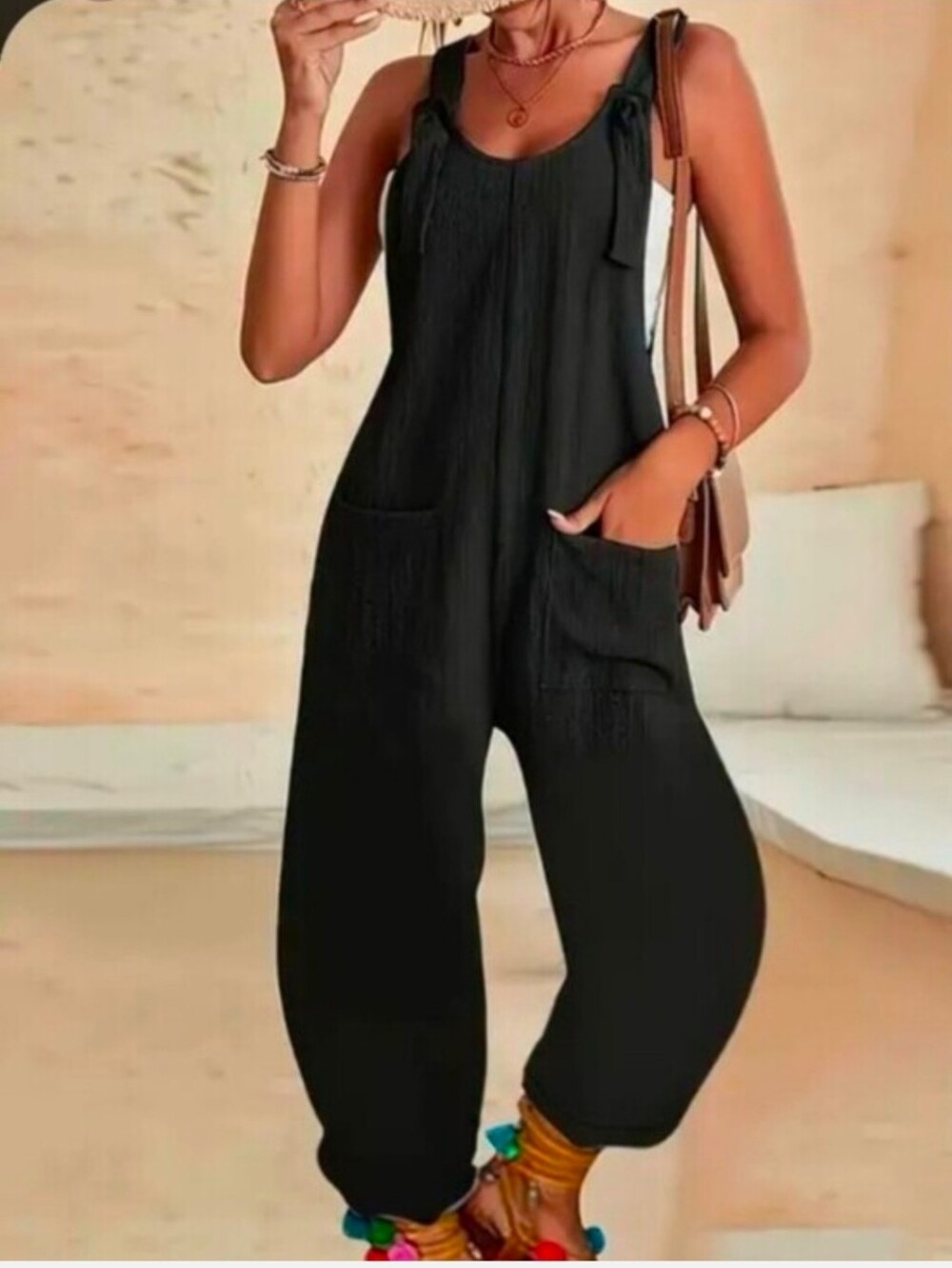 NWT Women Overalls Jumpsuits Loose Sleeveless Baggy Harem Pants With Pockets